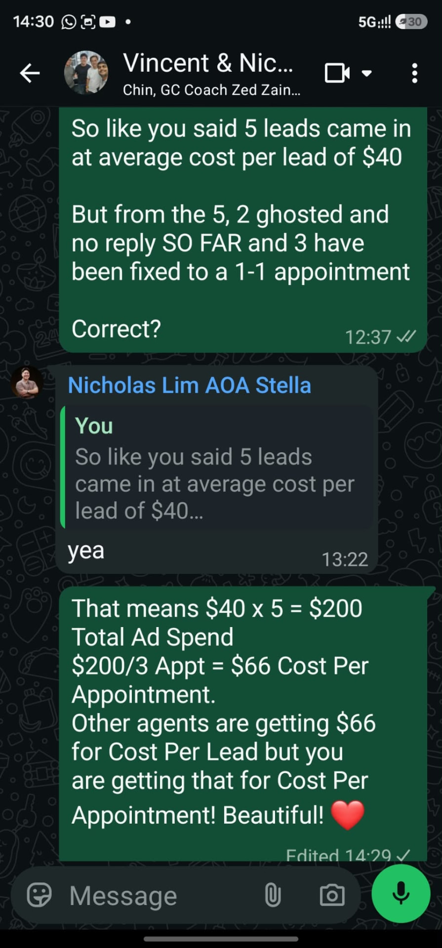 Lead Conversation — 3 Appointments from 5 Leads